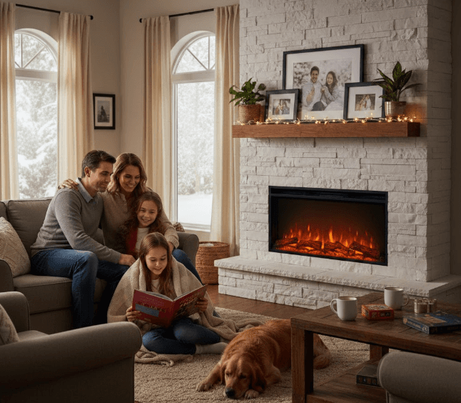electric fireplace heater assembly with blower motor