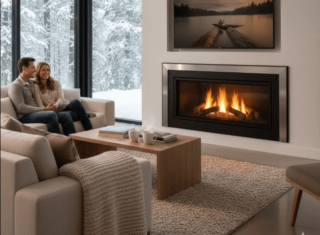 Lennox gas fireplace in a cozy living room setting