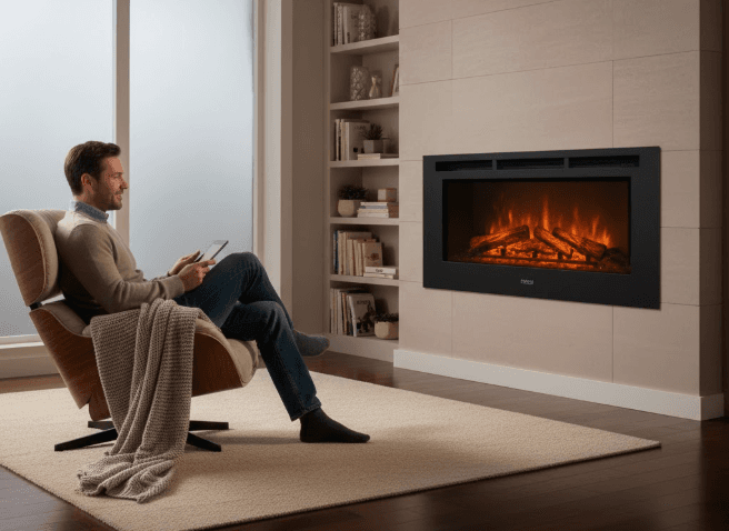 Lennox electric fireplace displaying realistic flame effects